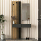 ENTRÉE ELOIS ANTHRACITE CHÊNE AVEC 3 PATTÈRES ET MIROIR