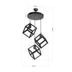 Lampada a sospensione 90 cm con 3 cubi nero in metallo - Agatha