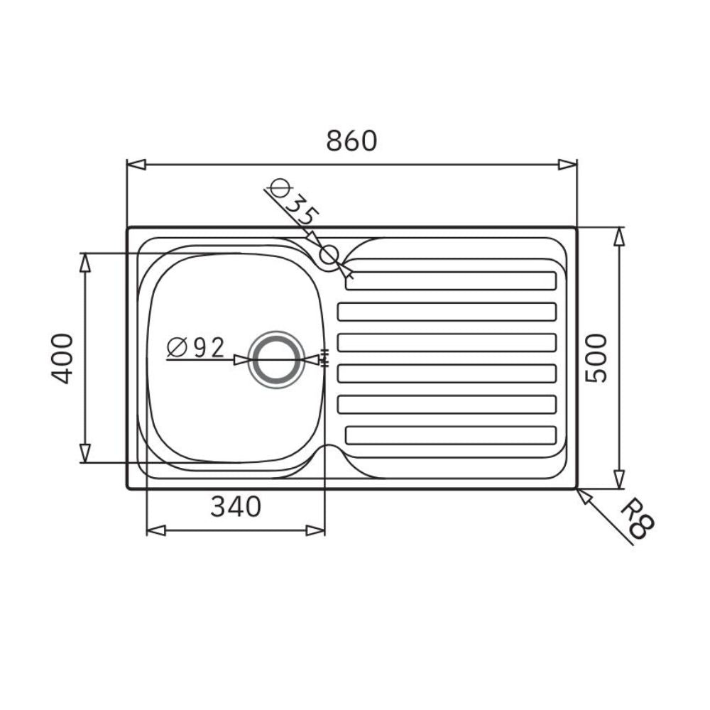 Lavello da incasso monostampo 1 vasca e gocciolatoio destro inox Adriatico861
