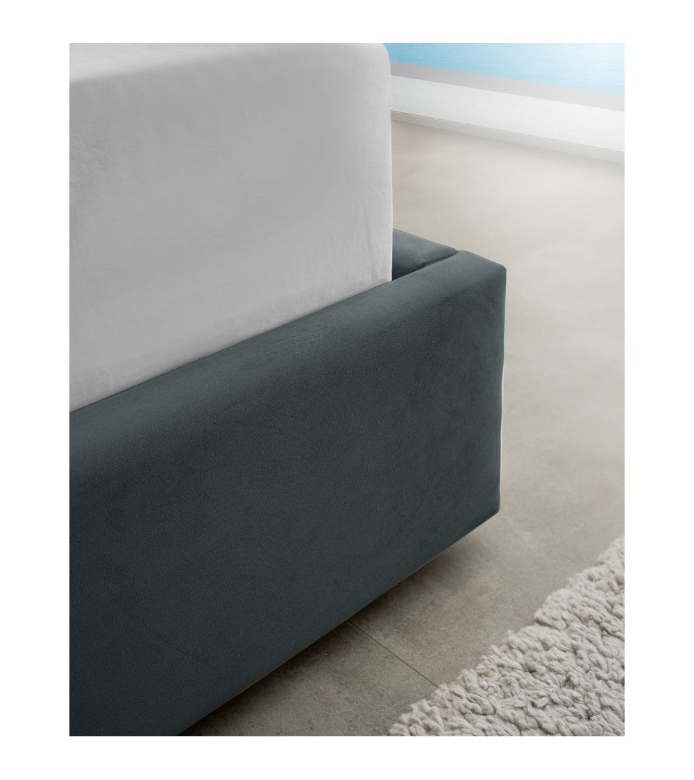 Letto matrimoniale con contenitore in tessuto vogue colore blu pacific - Stefy
