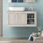 Wandhängender Badschrank mit Aufsatzwaschbecken in Kiefer weiß 92x47H cm – Bax