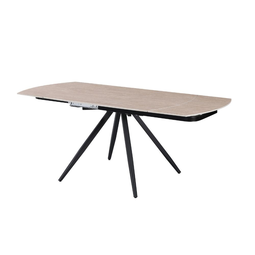Tavolo girevole allungabile con piano in ceramica effetto marmo travertino 120x88x76H Kitti
