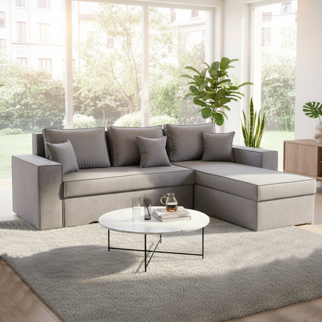 Divano con penisola contenitore reversibile colore grigio cenere - Olymp