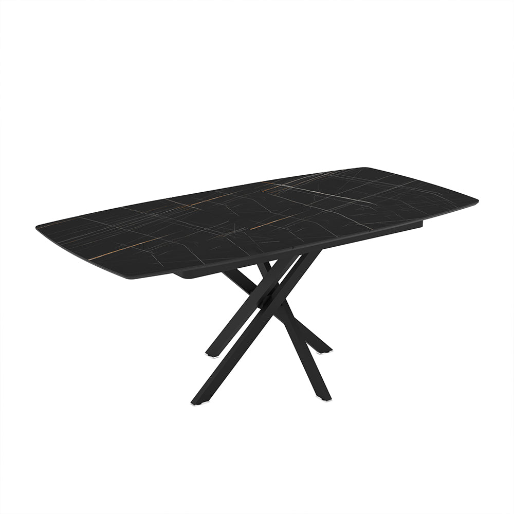 Tavolo allungabile piano effetto marmo nero e oro e gambe in metallo nero 145x90x76H Filis