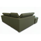 Divano letto angolare con penisola sinistra e pouf contenitore verde oliva Fiona