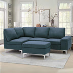 Ecksofa links, Stoff grau-blau mit Ablagefach in der Armlehne 218X172X87H - Dina
