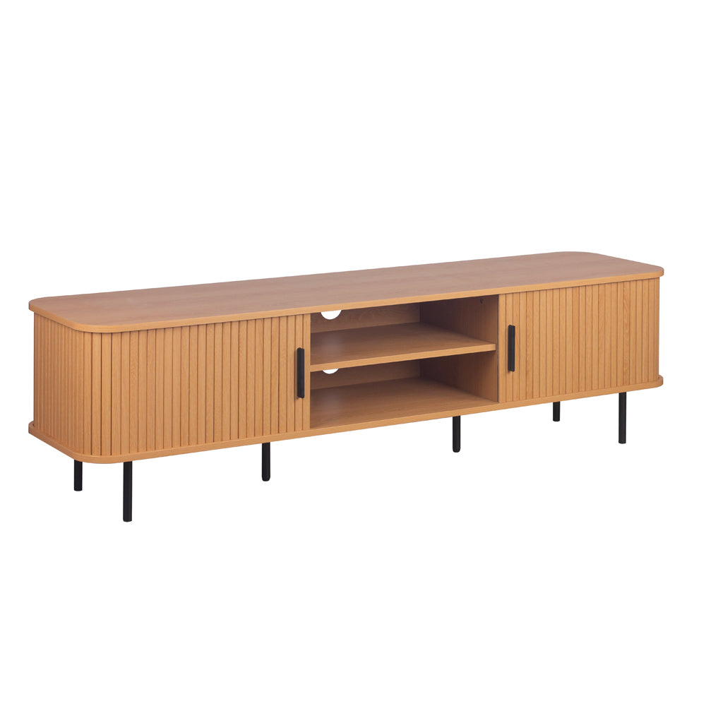 Mobile porta Tv con ante scorrevoli listellate e vani a giorno colore rovere oak 160x40x45H Kajsa56b