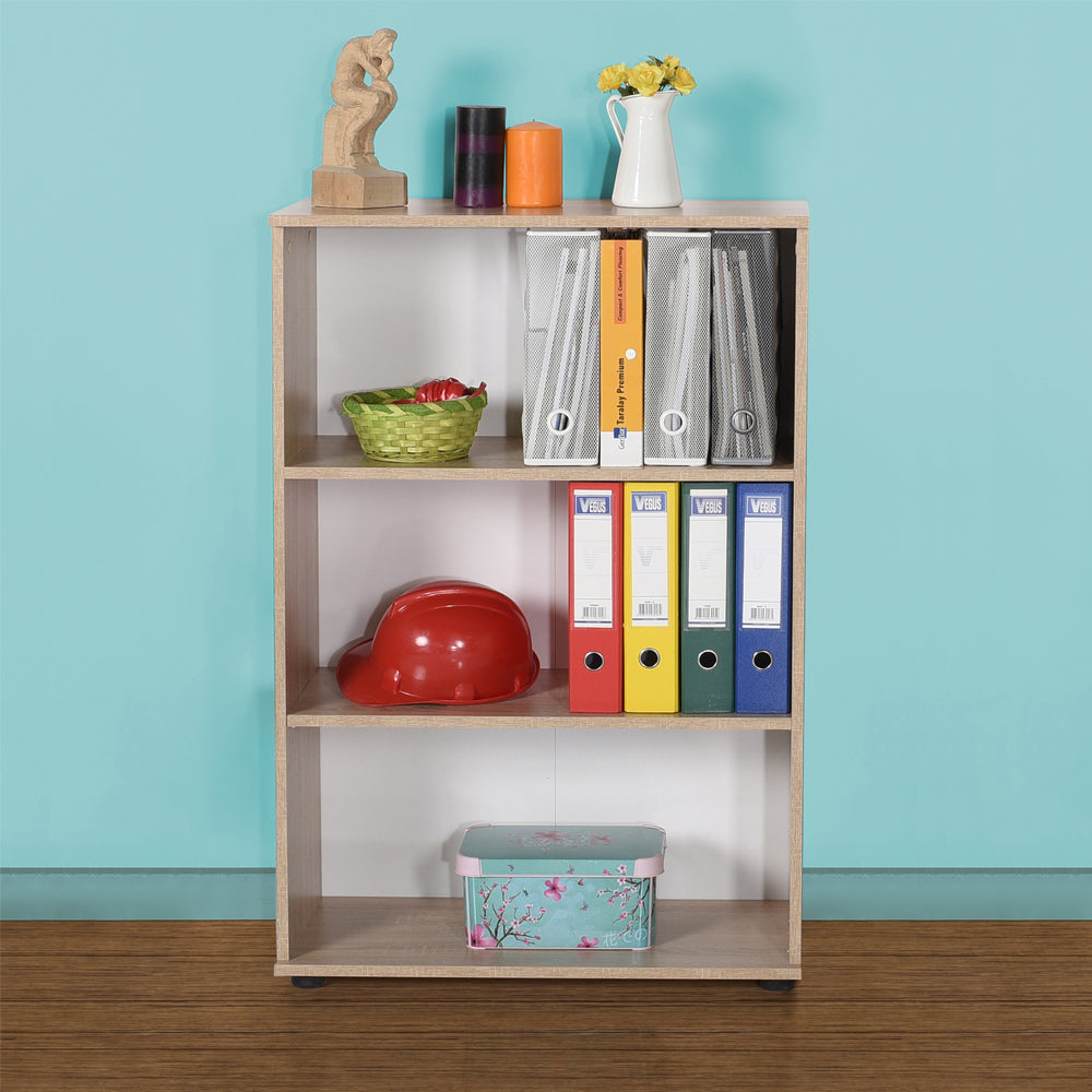 Libreria 109h cm in legno con tre ripiani colore rovere sonoma