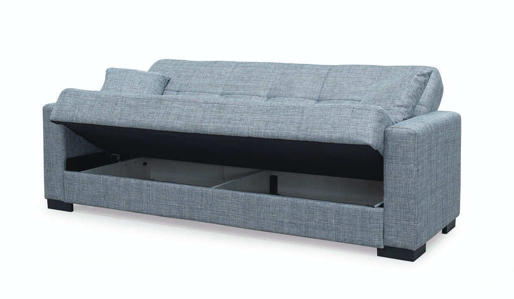 Canapé convertible 3 places coffre tissu gris 225 cm - Malpensa