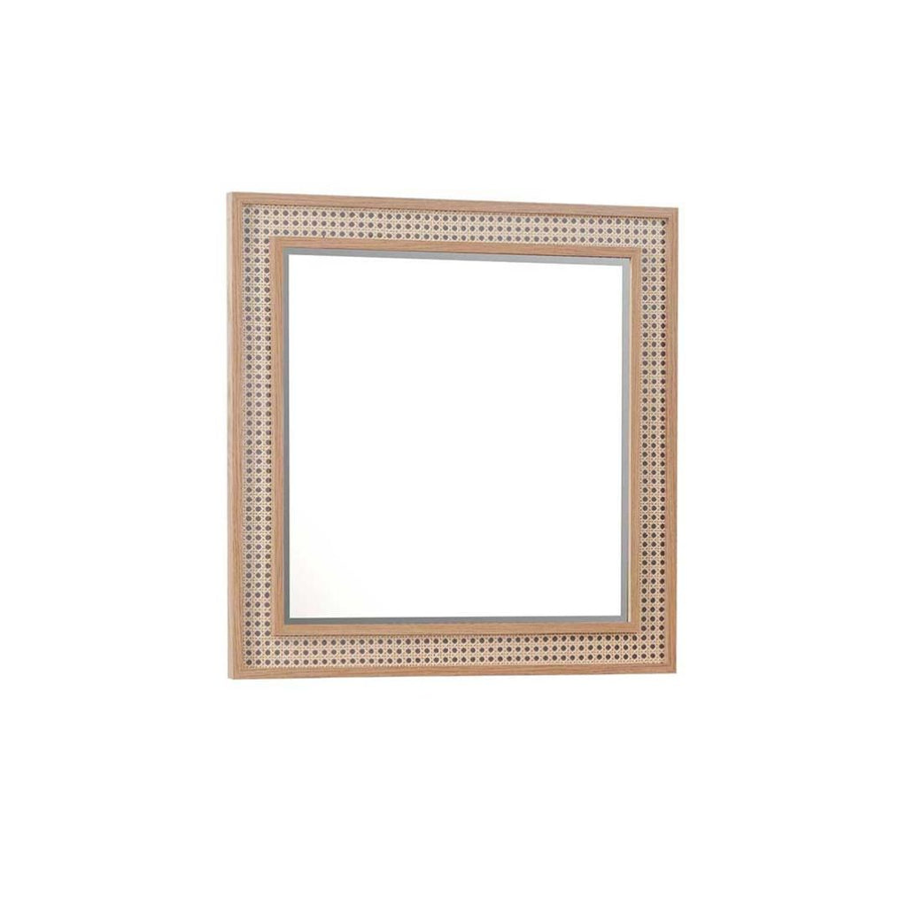 Chambre Nature coloris chêne miel effet cannage et armoire miroir
