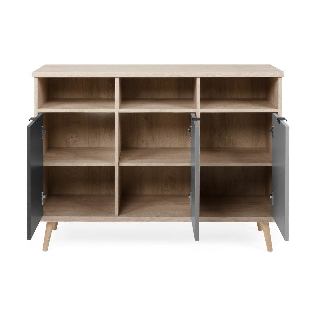 Credenza 120x88,5h cm con 3 ante colore rovere e antracite e grigio - Epik 51