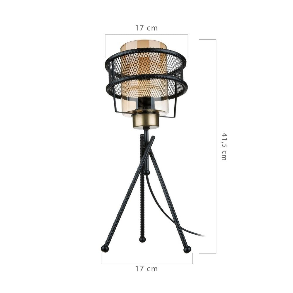 Lampada da tavolo in ferro intrecciato con paralume in vetro