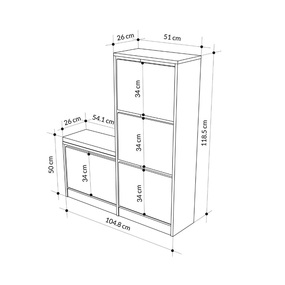 Scarpiera con panca a 4 ante a ribalta colore noce 105x26x118.5H Dude