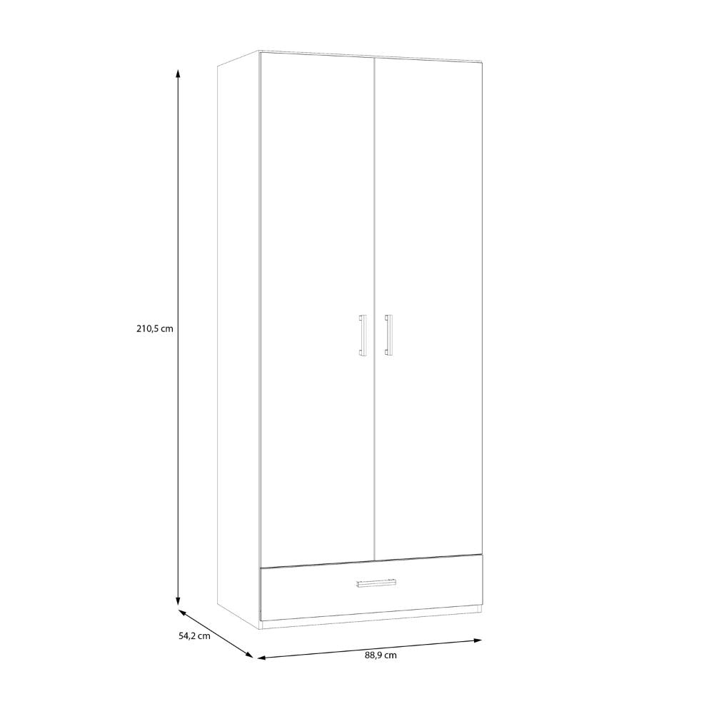 Armoire 2 portes 1 tiroir coloris blanc 89x54x210.5H Arcadia