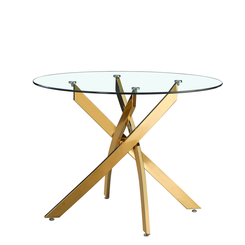 Tavolo rotondo 130x130 cm in vetro temperato con gambe incrociate oro Peyton