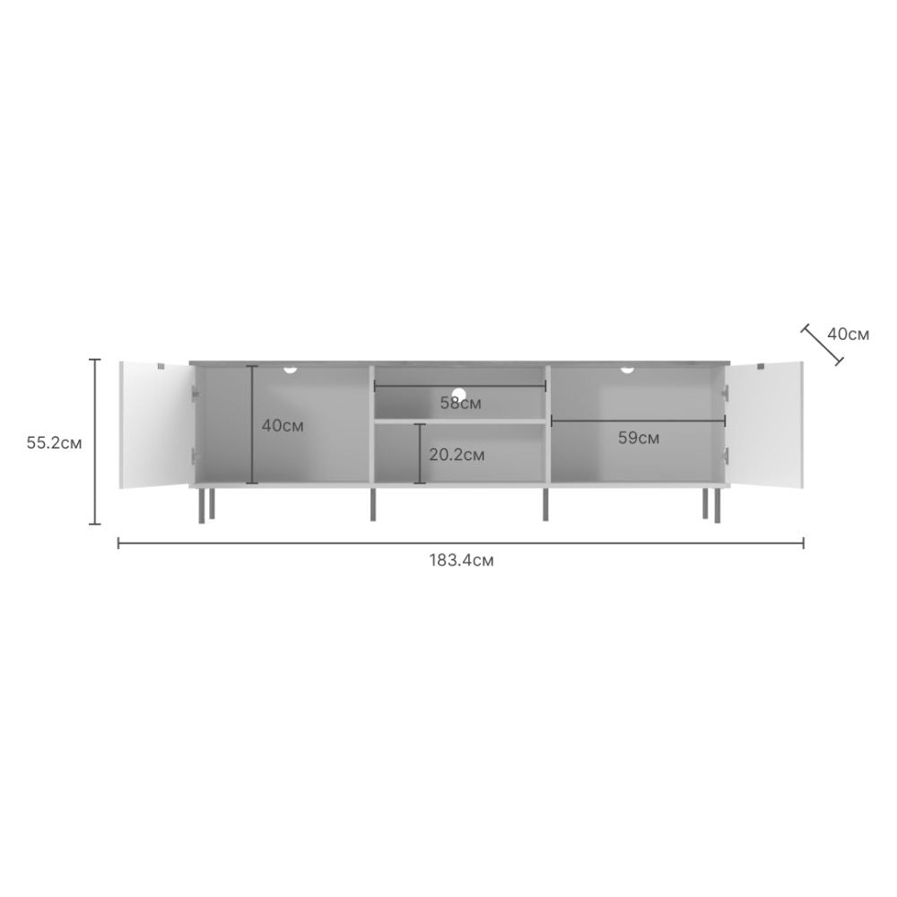 Mobile porta Tv 2 ante design geometrico e vani a giorno cashmere e top rovere Mirage03