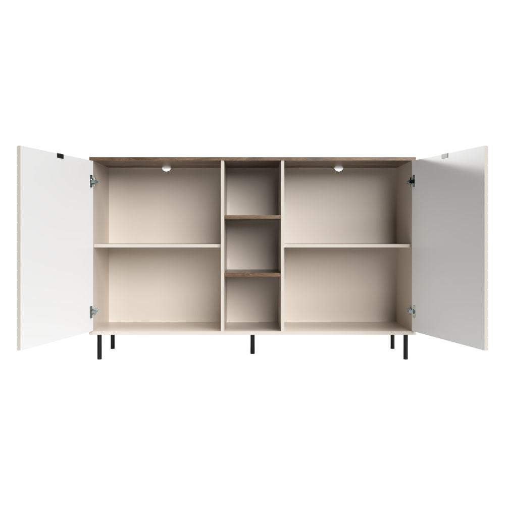 Credenza 2 ante design geometrico e vani a giorno cashmere e rovere Mirage08