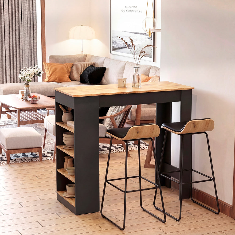 Tavolo snack alto antracite e rovere con 3 ripiani laterali 115x50x103H Kivo