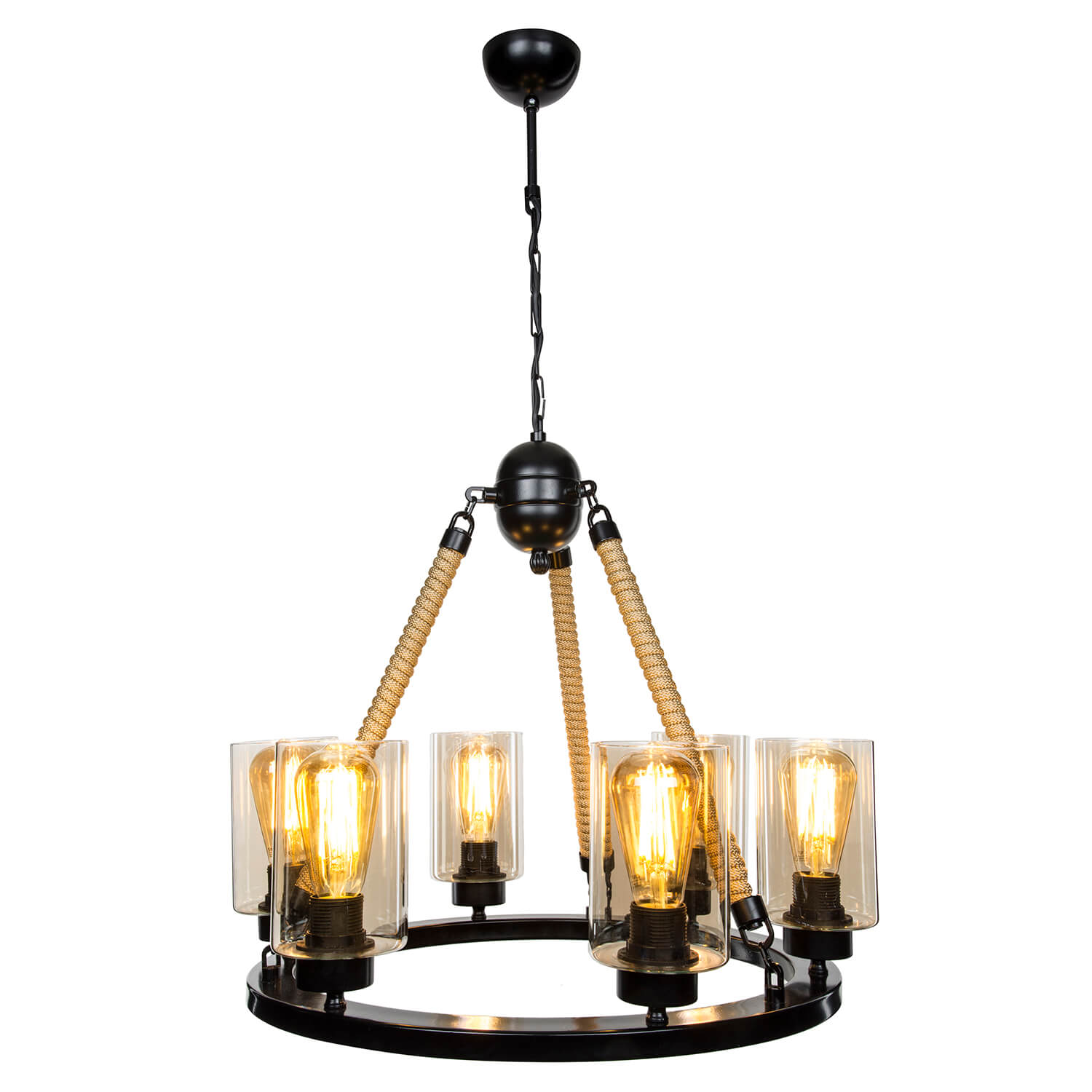 Retro Deckenlampe Schwarz mit Kordeldetails 6-flammig - Lotus ASZ0686