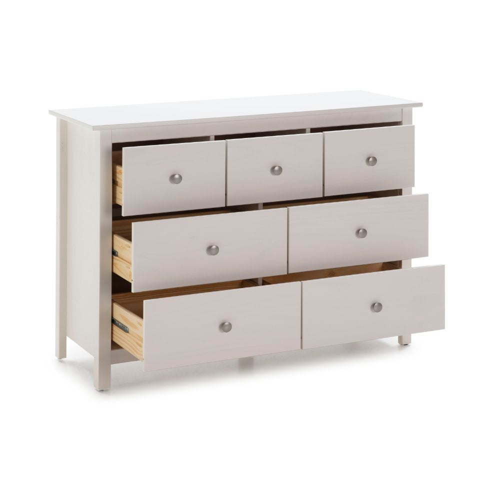 Commode 4 grands tiroirs et 3 petits tiroirs en bois massif coloris blanc Berne 110x40x80H