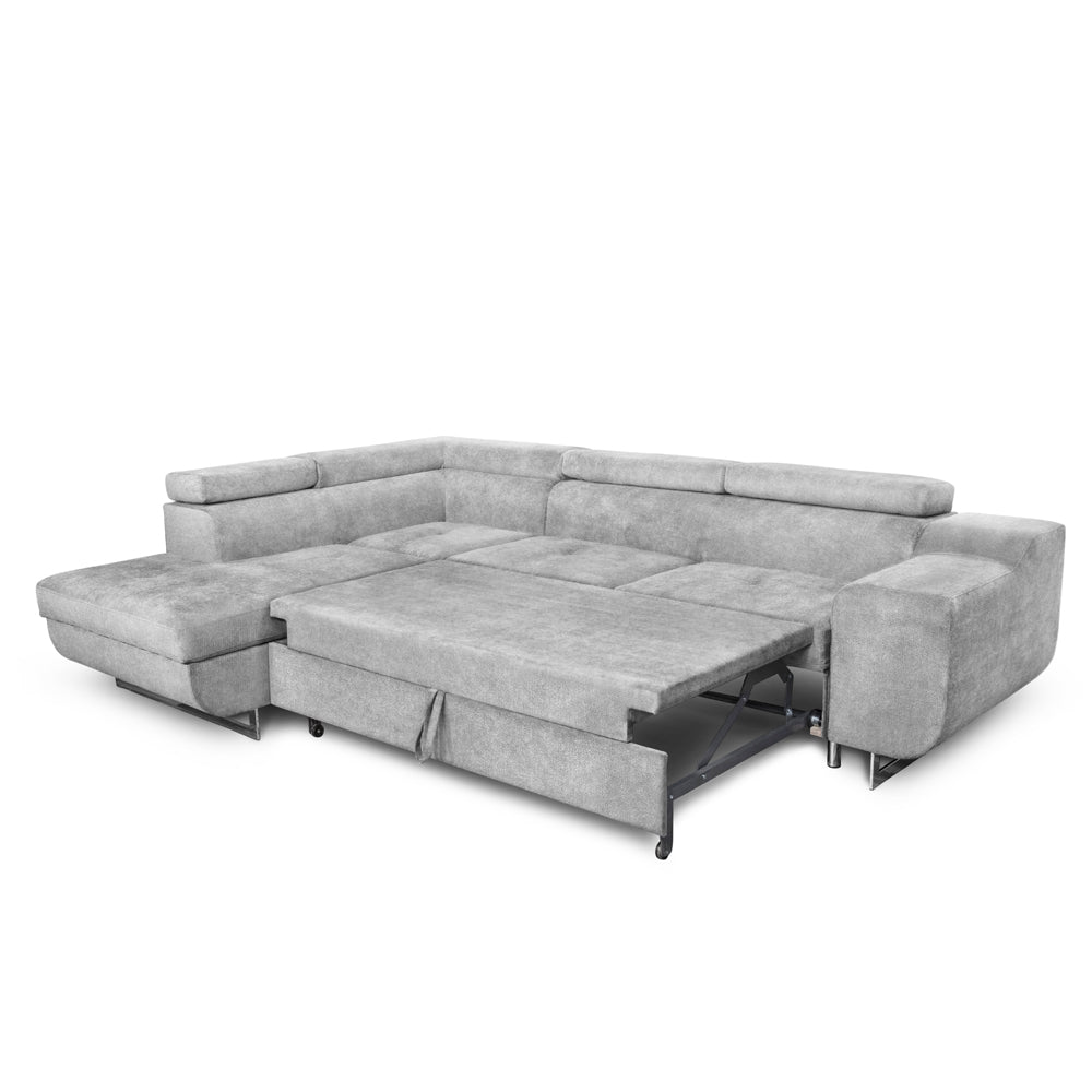 Divano letto angolare con penisola contenitore sinistra grigio chiaro Casablanca