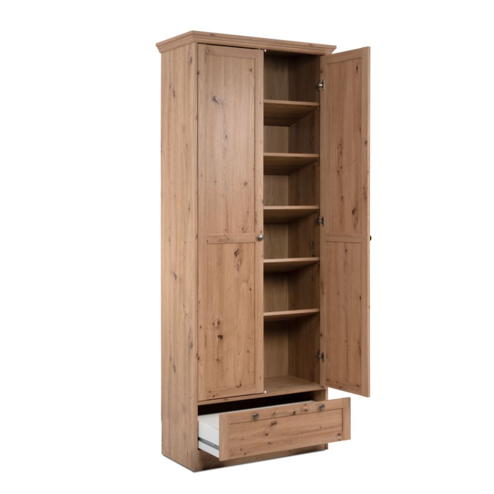 Kleiderschrank mit 2 Türen und einer Schublade, Farbe Altholz Eiche 80x200H cm - Tiberio