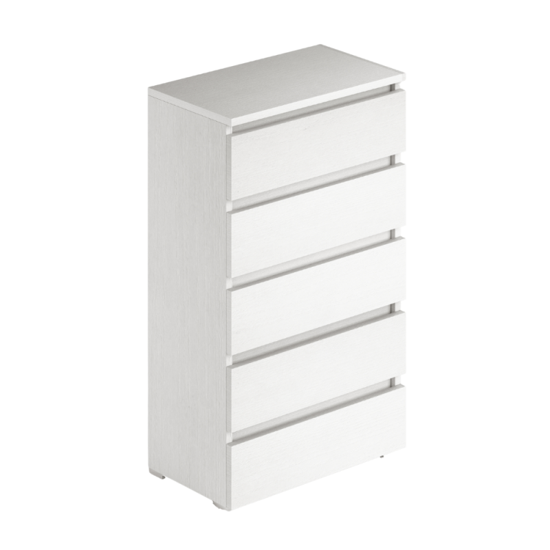Cassettiera con 5 cassetti colore bianco frassinato 75x127H cm montata