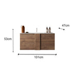 Mobile bagno sospeso colore rovere con cassetti e lavabo in ceramica 101x51H cm - Batlox