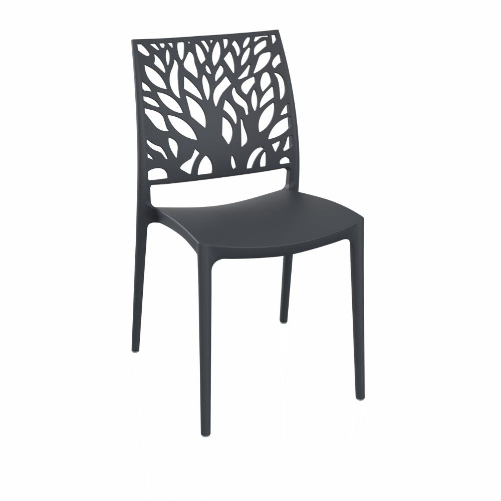 Set aus 4 Stühlen aus Polypropylen in Graphitgrau, Rückenlehne mit Baum-Motiv Tree