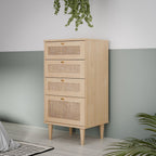 Cassettiera 4 cassetti in rovere con dettagli effetto Rattan 50.4x41.4x109H Livia