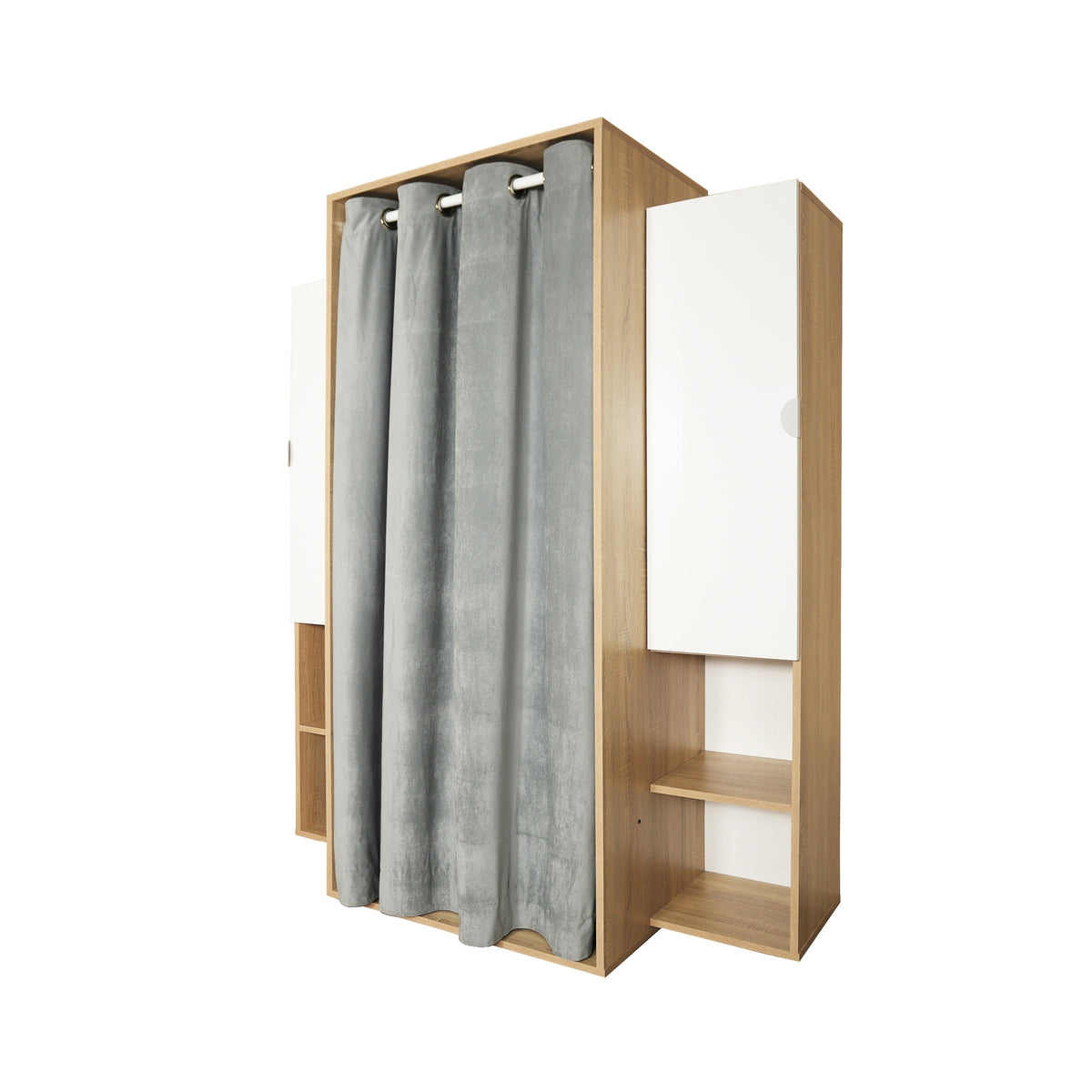 Kleiderschrank 150x184h cm aus Holz mit Türen und Regalen, Eiche und Weiß - Krell