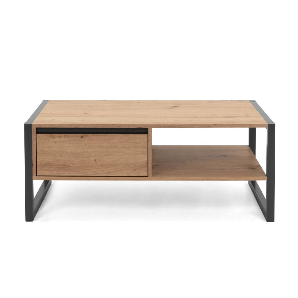 Tavolino da salotto 100x40h cm con cassetto e vano colore quercia e antracite - Denver