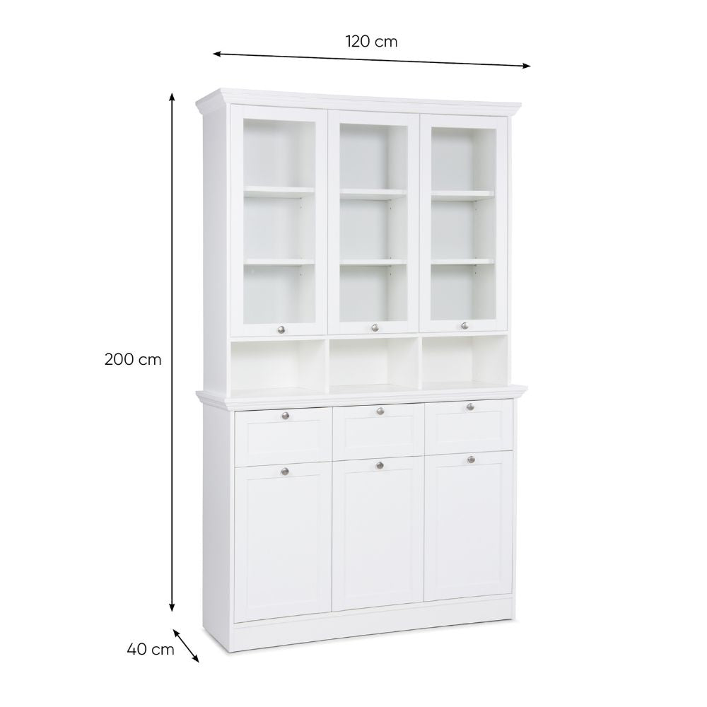 VITRINENSCHRANK 3 Glastüren+offene Fächer+3 Schubladen+3 untere Türen WEISS (001791)