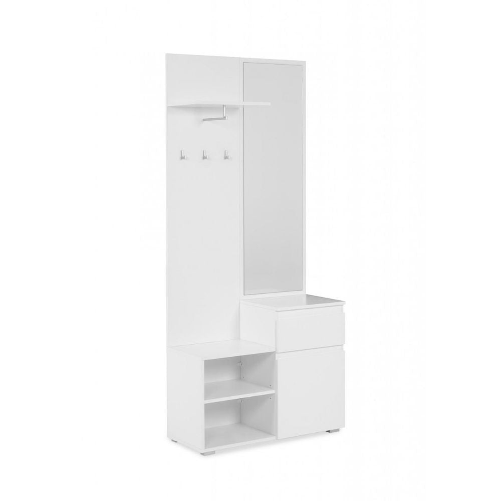 Meuble d'entrée 85x195h cm avec miroir et porte-manteaux couleur blanc - Image