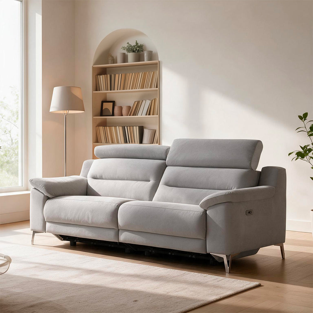 Canapé 3 places avec 2 relax électriques en tissu coloris gris 214 cm - Erno
