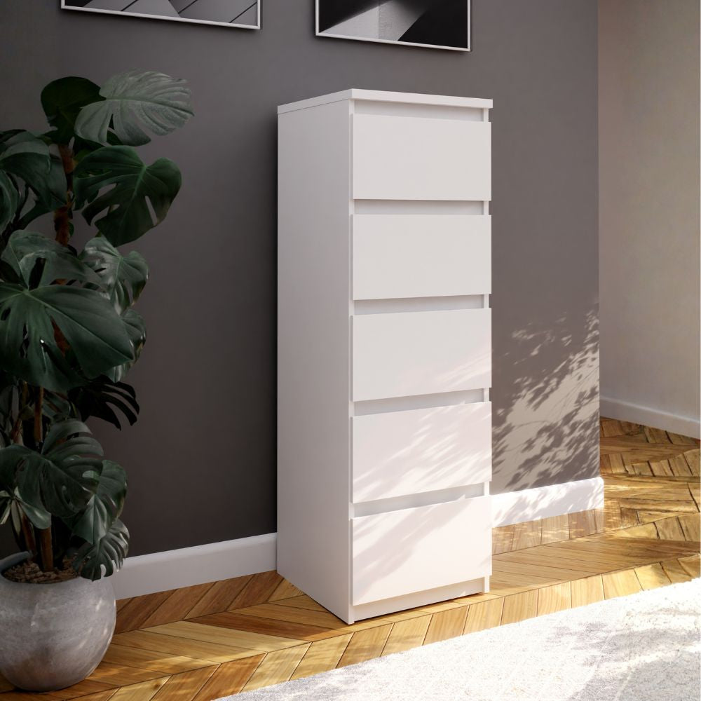 Cassettiera 5 cassetti colore bianco opaco 42x42.2x128H Morgan