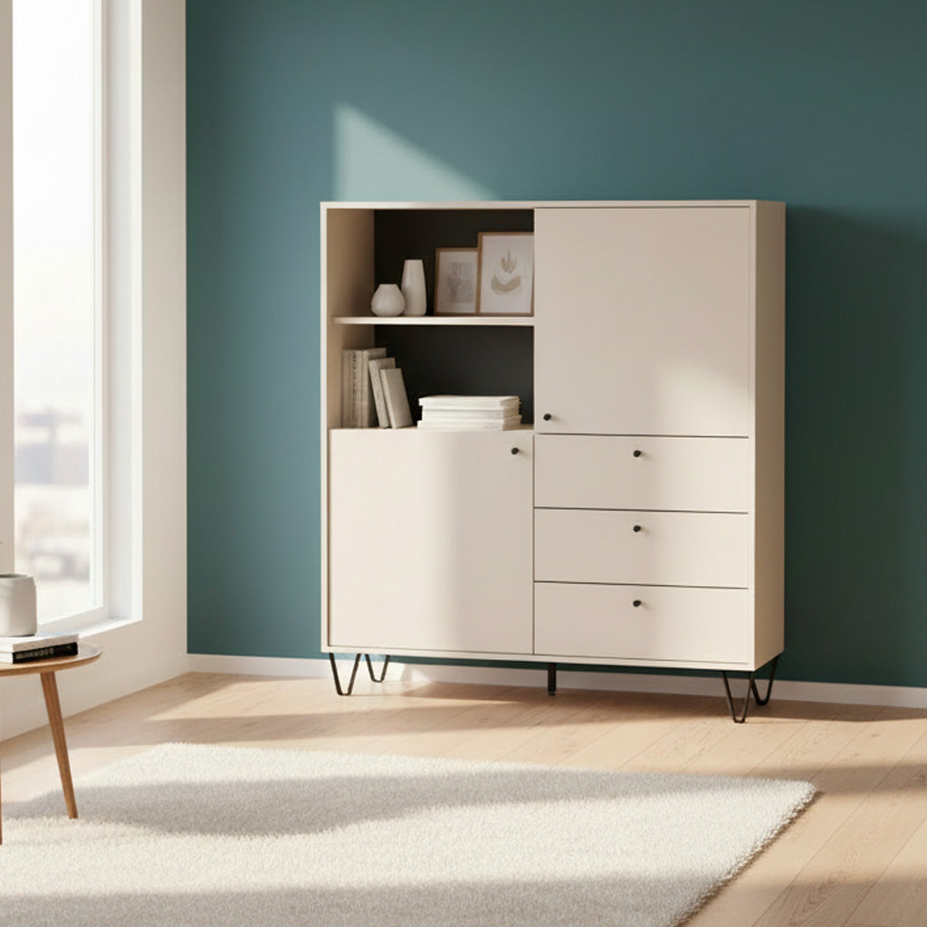 Credenza con ante cassetti e vano a giorno colore cachemire 123,6x135H cm - Aldix