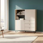 Credenza con ante cassetti e vano a giorno colore cachemire 123,6x135H cm - Aldix