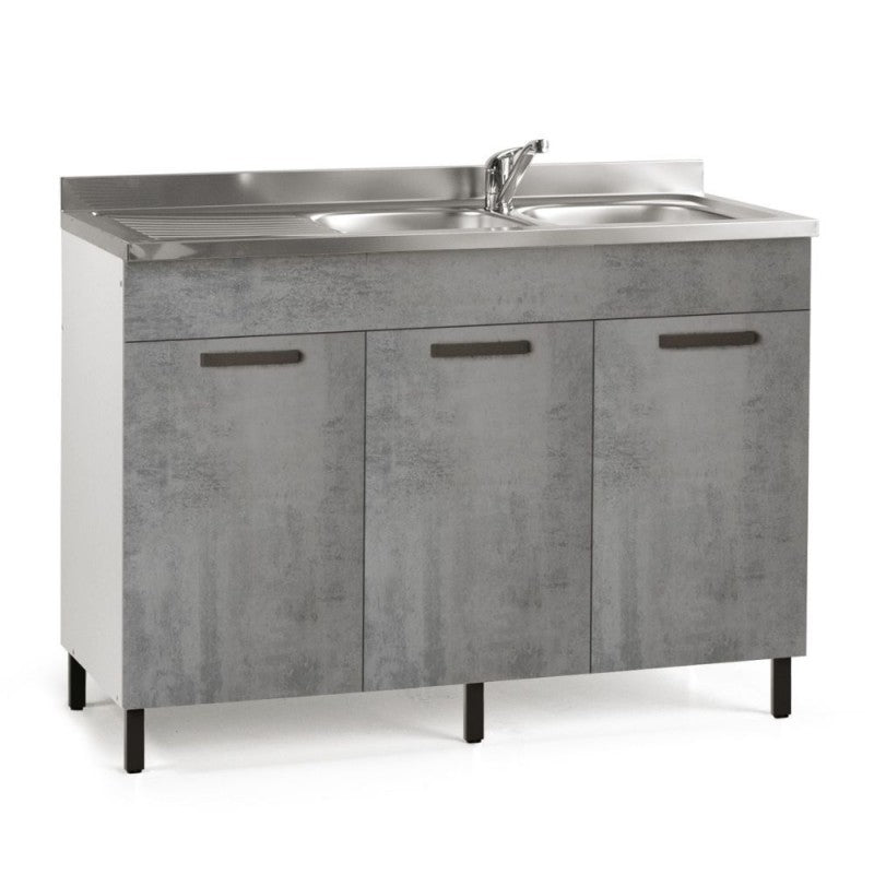 Waschbeckenunterschrank mit 3 Türen und Waschbecken in Zementoptik 120 cm