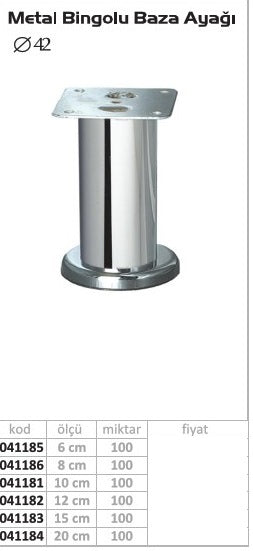 Piede metallo cromato h 15 diametro 4,2