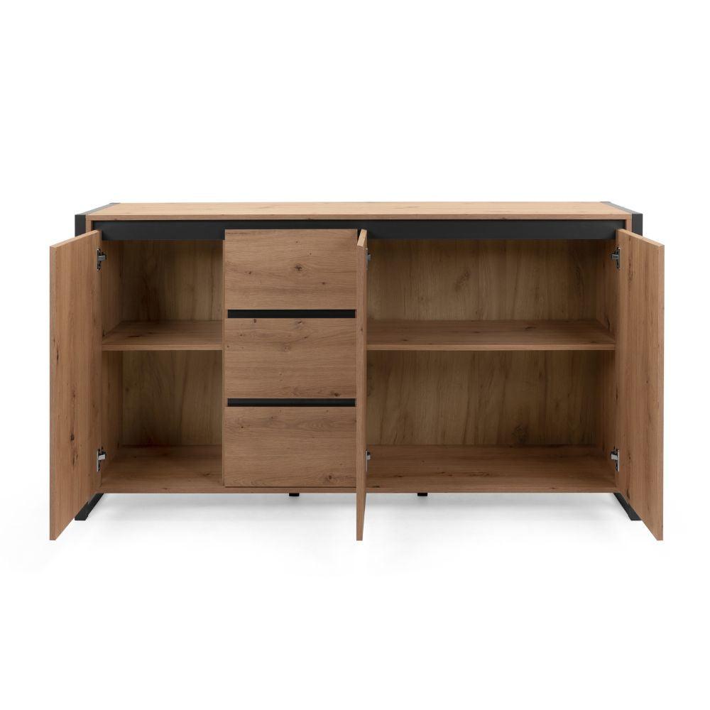Buffet 160 cm avec portes et tiroirs couleur chêne et anthracite - Denver 3