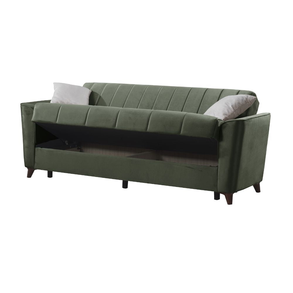 3-Sitzer Schlafsofa mit Bettfunktion und Stauraum in Grün 223 cm - Mokel