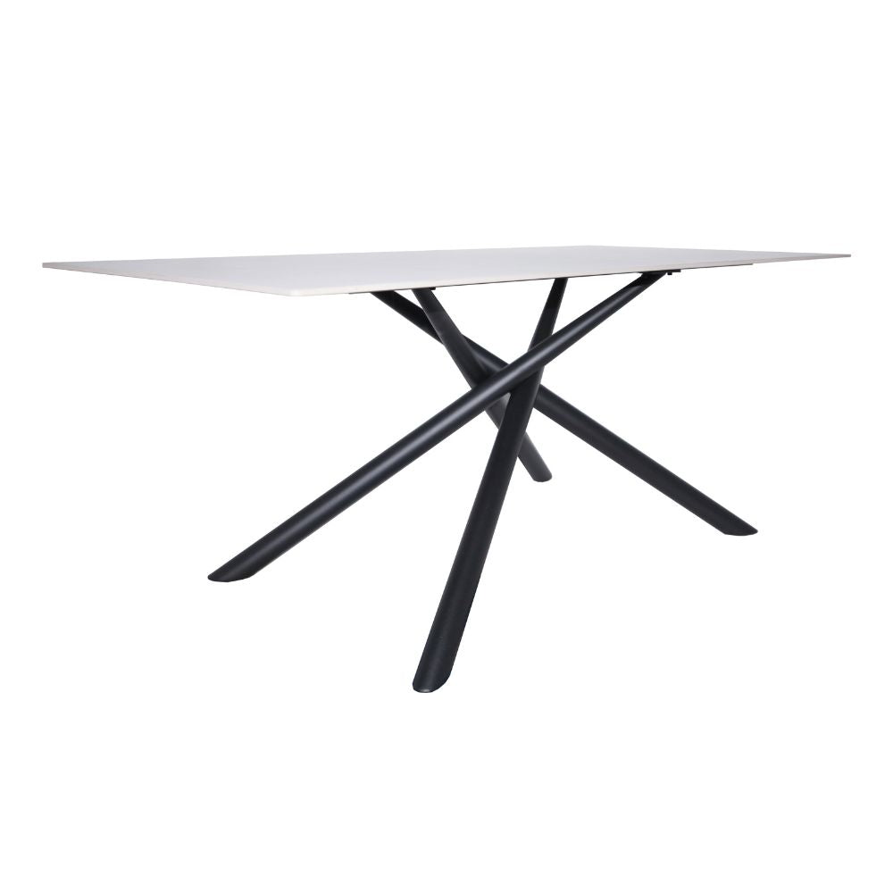 Tavolo fisso con piano effetto marmo bianco e struttura in metallo nero stile Shangai 180x90 Corveo