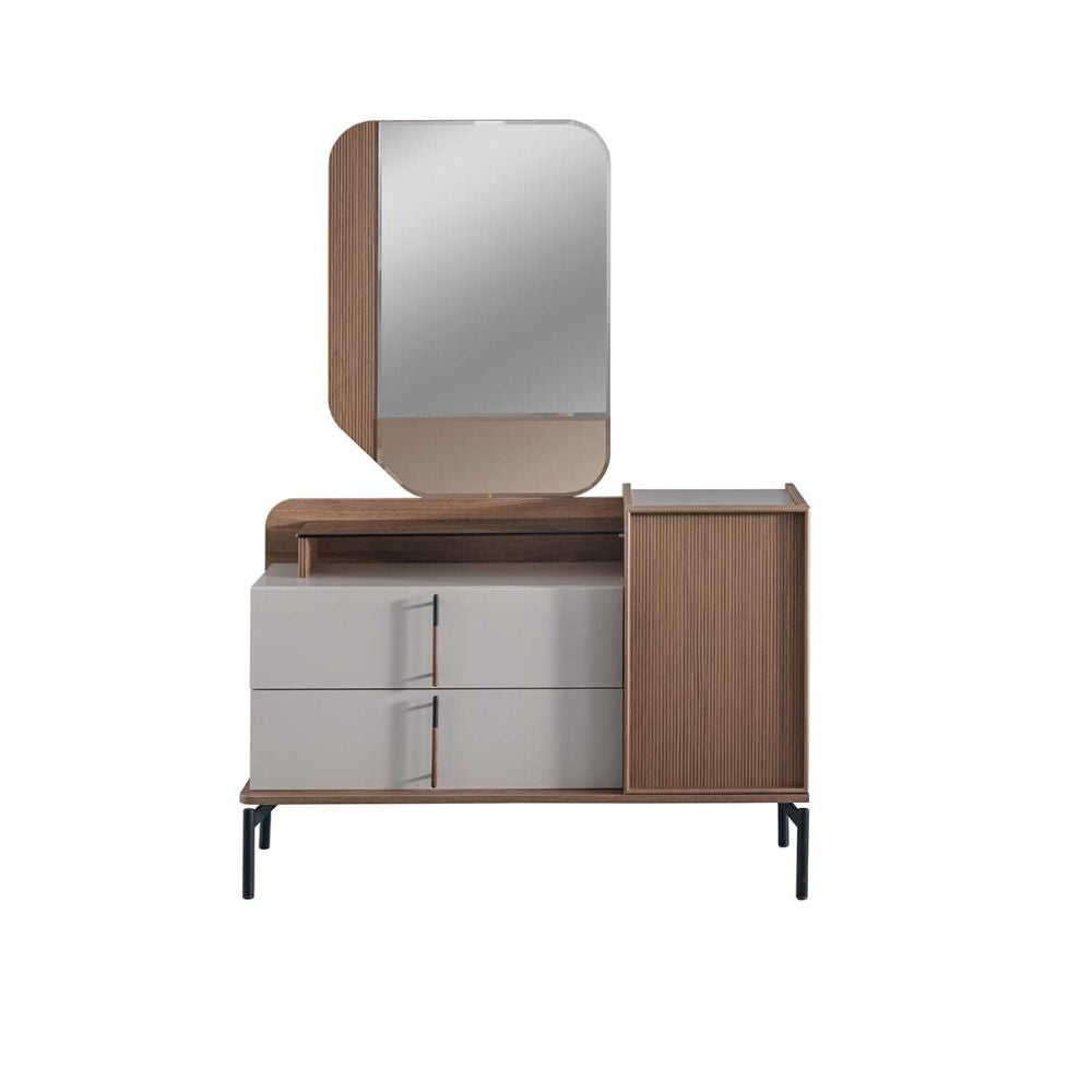 Camera da letto con letto contenitore e armadio con specchi colore beige e kaplan - Vega
