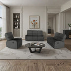 Divano relax 3+2 con poltrona recliner in tessuto grigio scuro PotterSET