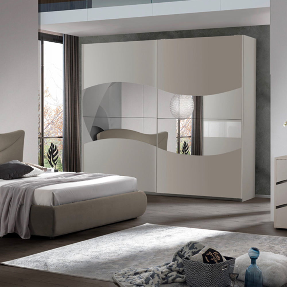 Camera da letto con letto contenitore e armadio 2 ante scorrevoli colore grigio Soave