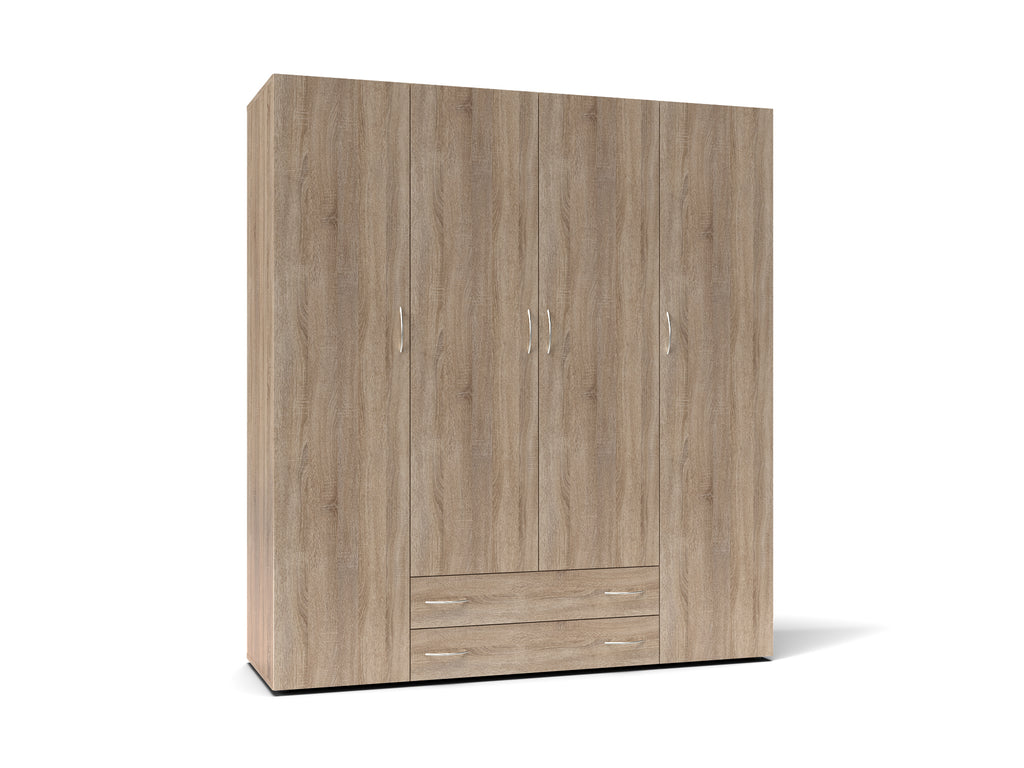 Kleiderschrank mit 4 Türen und 2 Schubladen, weiß, 160x177H cm - Seba 4