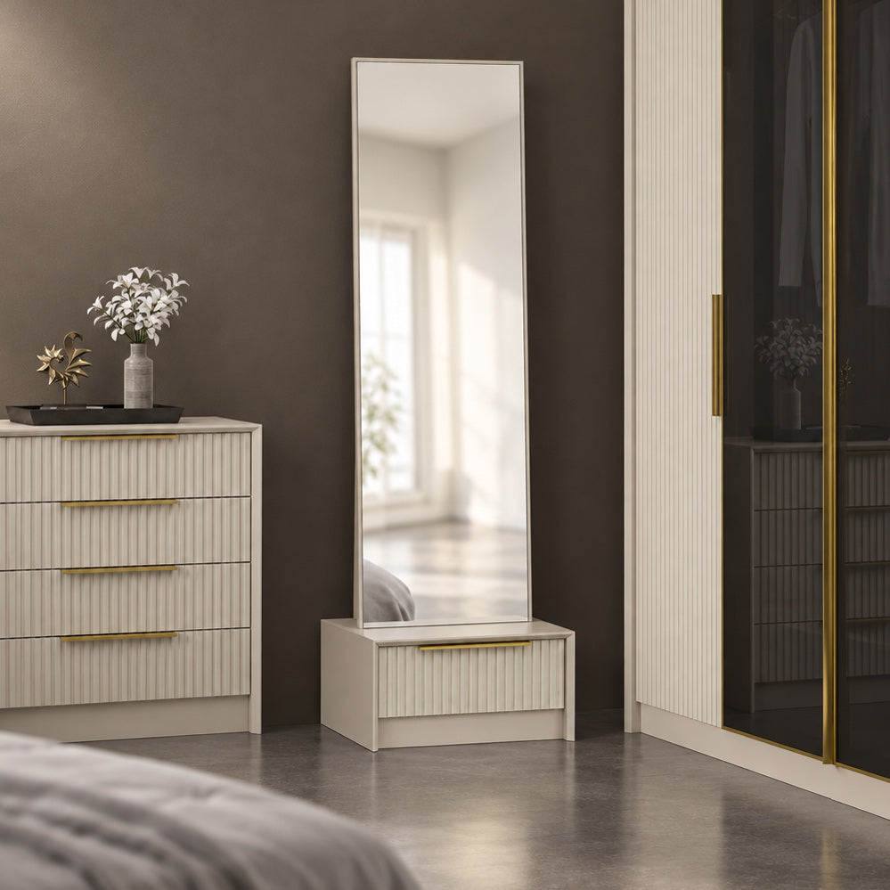 Spiegel mit Schubladenunterschrank Kaschmirfarbe 54x45x178H cm - Wilmy