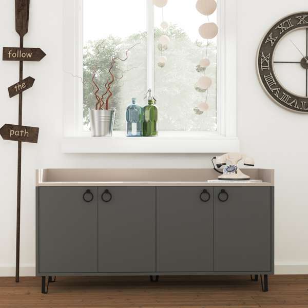 Madia 140 cm con 4 ante color antracite e tortora - Dea