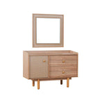 Chambre Nature coloris chêne miel effet cannage et armoire miroir